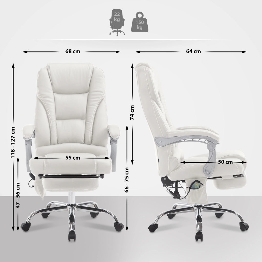 Sedia da ufficio Pacific con funzione massaggio in similpelle bianco