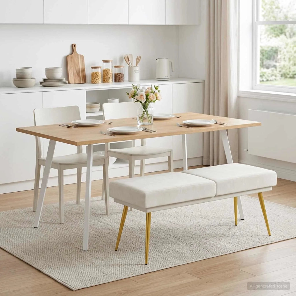 Panchina a doppio strato Crema 120 x 45 x 46 cm Velluto 42038593