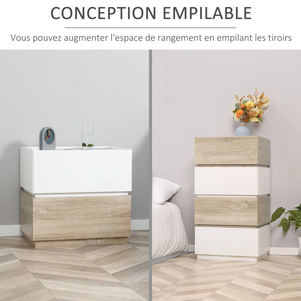 Comodino con 2 cassetti ¨C zephmum ¨C bianco e naturale