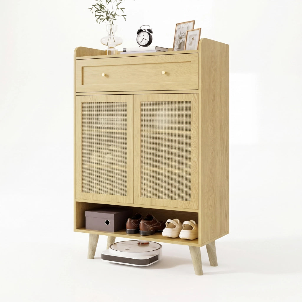 Scarpiera moderna con 2 ante, 1 cassetto e ripiani regolabili, 80 ¡Á 105 ¡Á 35 cm, Light Oak
