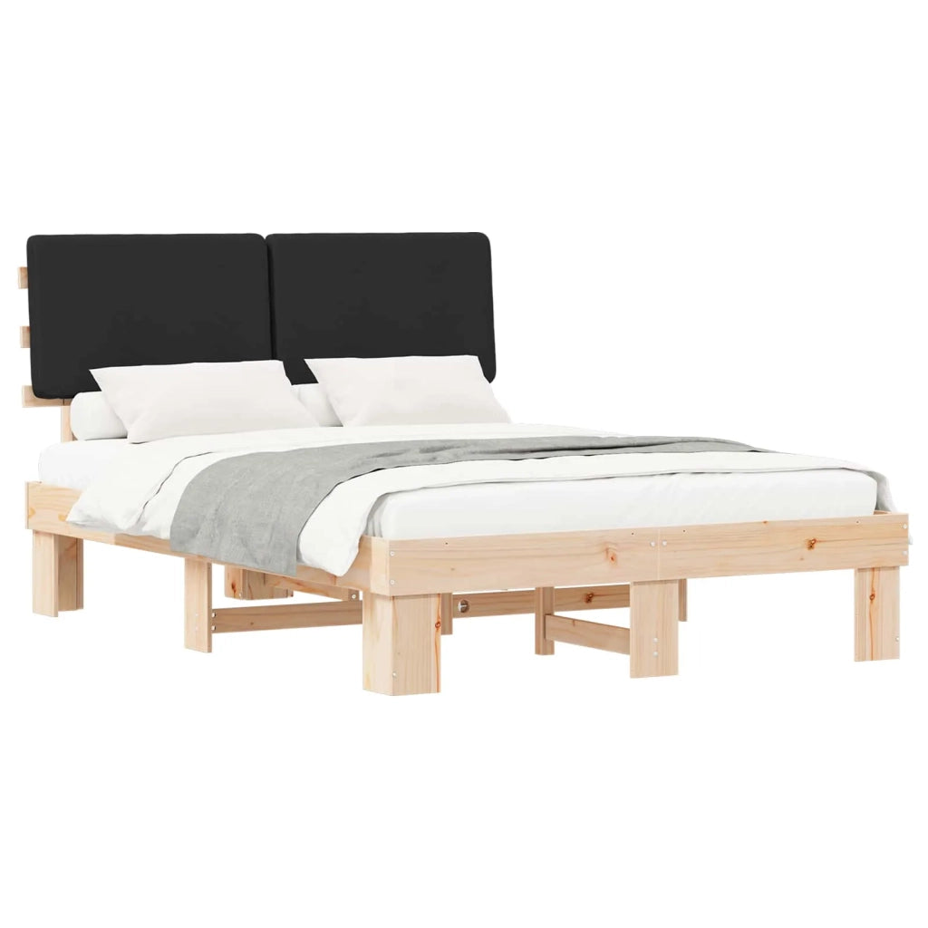 Letto con Testiera Rivestita Nero 150 x 200 cm Pino massello 877341