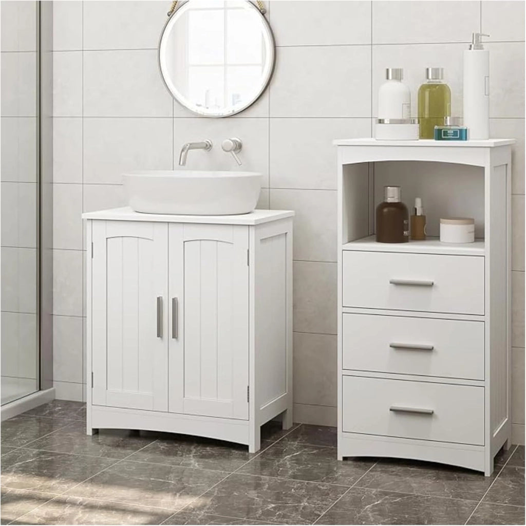 Mobile da Bagno Sospeso, Mobile Sottolavabo per Bagno con 2 Ante, 2 Cassetti, Ripiano Regolabile, MDF, Bianco