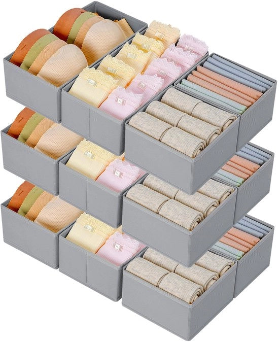 Organizzatore di cassetti per abiti, sistema di organizzazione di cassetti per abiti, 12 pezzi (grigio chiaro), opzionale, organizzatore di cassetti per sottovesti, opzionale