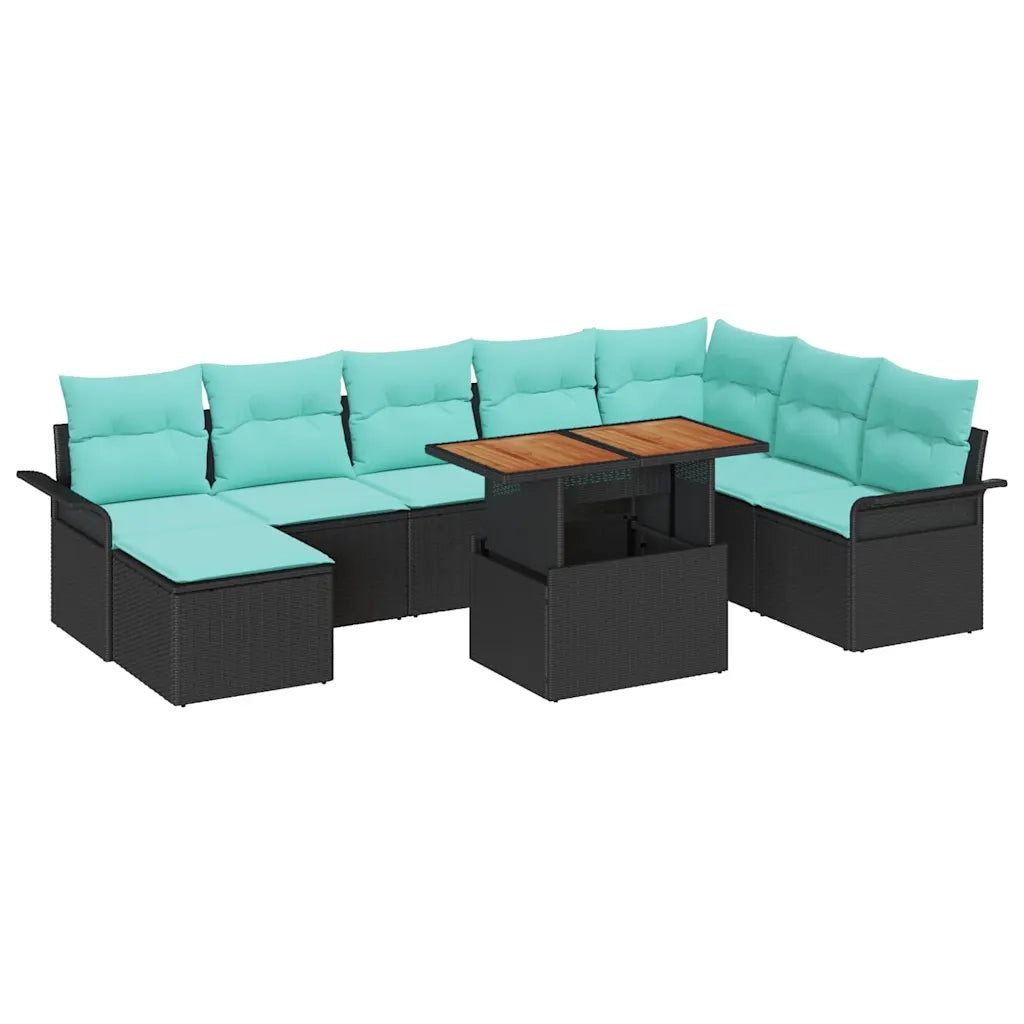 Set Divano da Giardino con cuscino 9 pcs Nero e blu 3349374