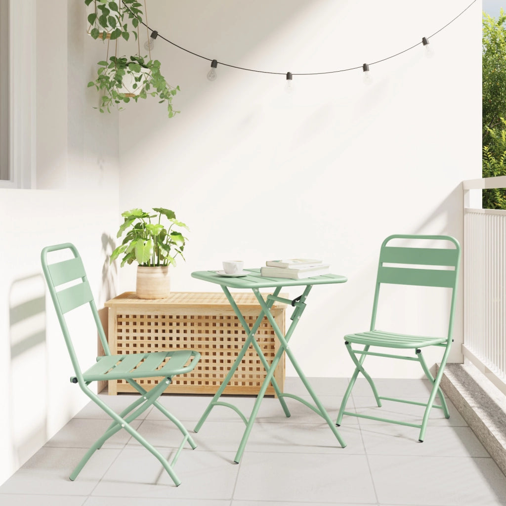 Set Bistro Pieghevole 3 Pezzi Verde Chiaro in Acciaio -