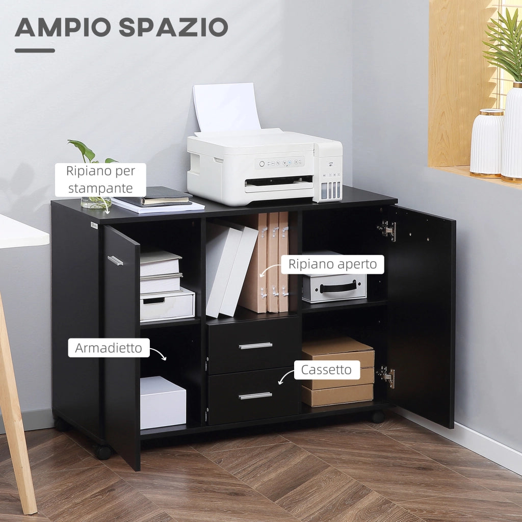 Cassettiera a rotelle per ufficio ¨C zephmum ¨C nero, legno, 100x40x71cm