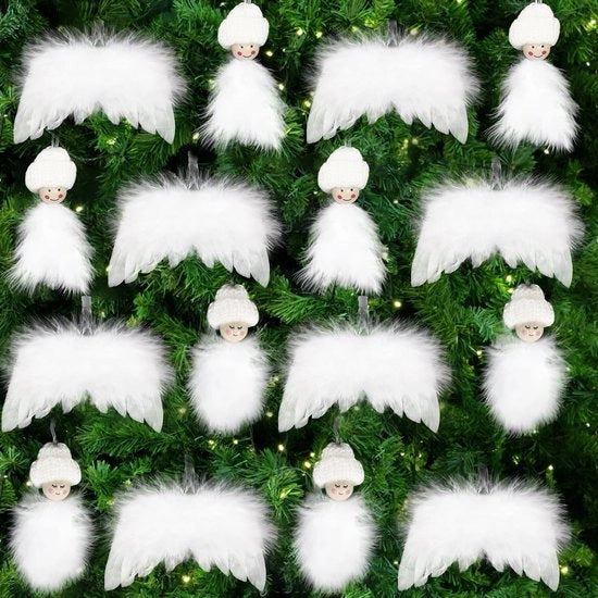 Decorazione di Natale per albero 16 pezzi - Ali d'angelo/Attacchi d'angelo - Decorazione - Fiocchi - Avvertenza di sicurezza - 12 x 8 cm - Decorazione di Natale