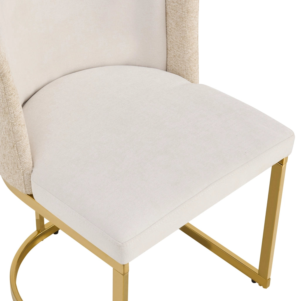 Set di 2 sedie in ciniglia beige e oro con doppio schienale