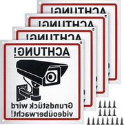 Segnalazione di Sicurezza Premium - Set di 4 - Alluminio - Videocitofono - Diritto di Accesso Privato - 15 x 15 cm - Avviso e Istruzioni