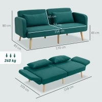 Divano letto clic-clac da 3 posti, con schienale reclinabile e braccioli regolabili, in tessuto effetto lino, Verde