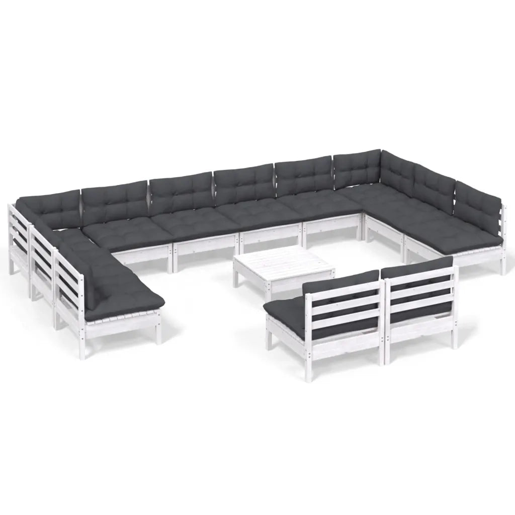 Set Divani da Giardino 13 pz con Cuscini Bianchi Legno di Pino cod mxl 39289