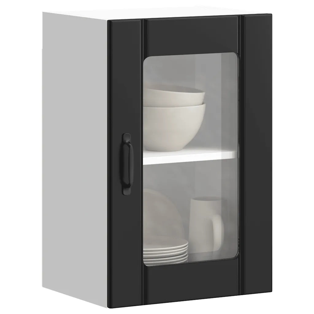 Pensile da Cucina con Porta in Vetro Lucca Nero 853768