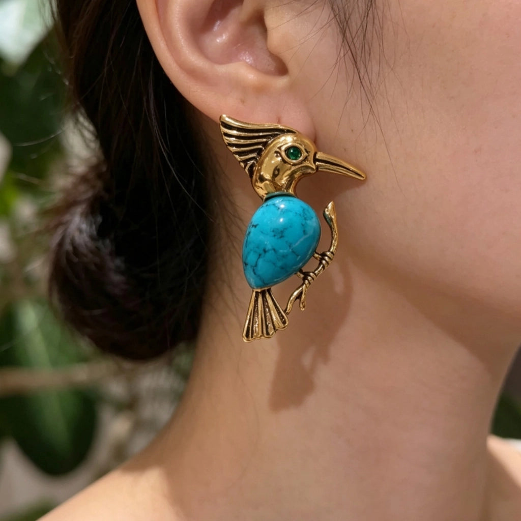 Orecchini a forma di uccellino blu, sofisticati ed eleganti, in stile europeo e americano.