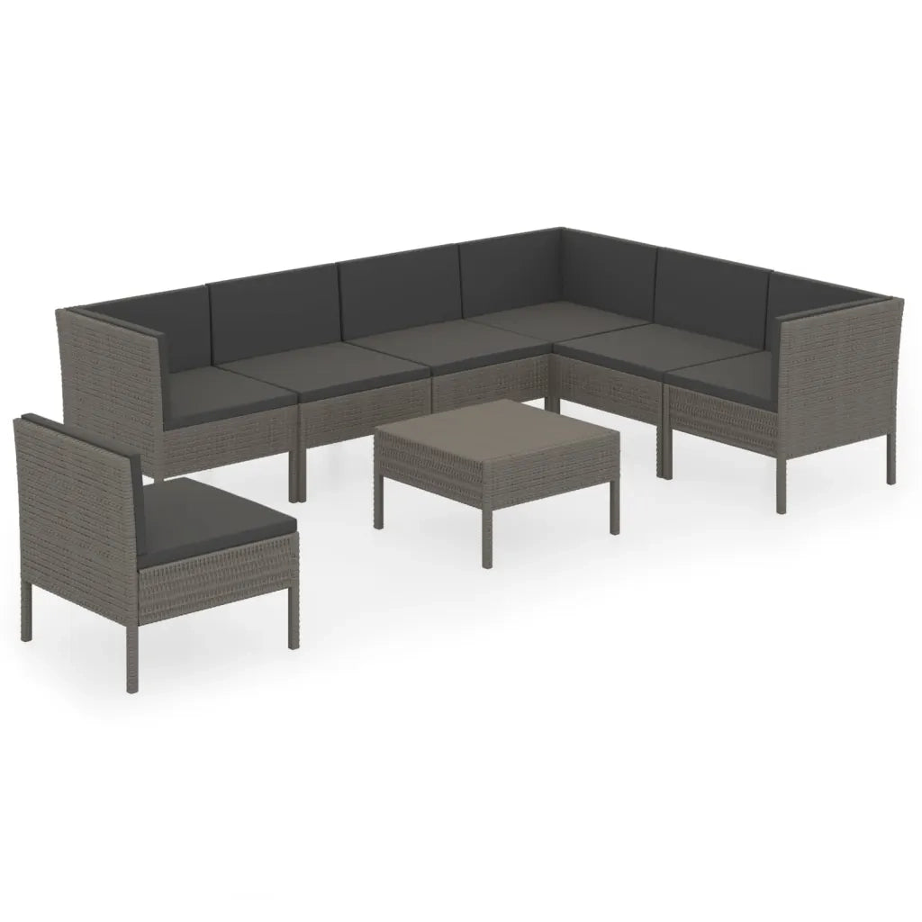 Set Divani da Giardino 8 pz con Cuscini in Polyrattan Grigio cod mxl 38385