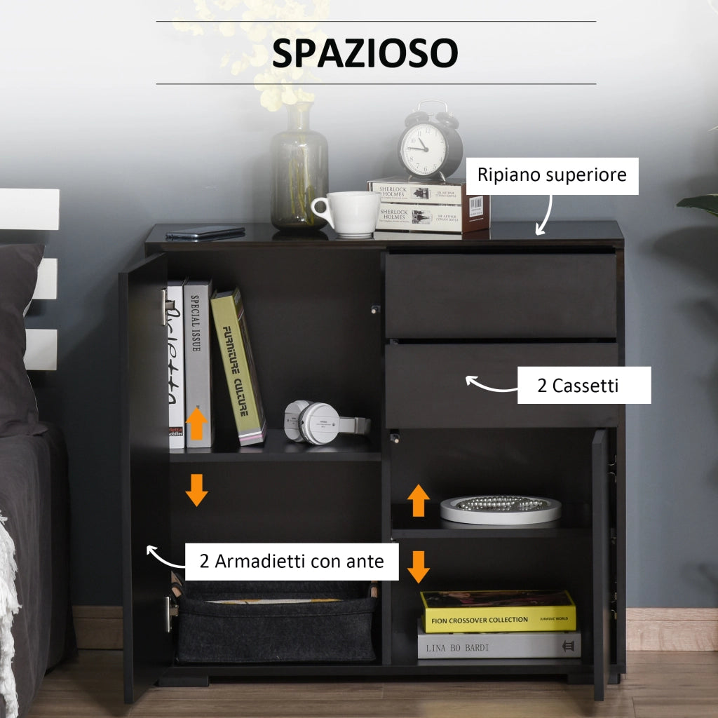 Mobiletto Multiuso con 2 Cassetti e 2 Armadietti ¨C zephmum ¨C 79x36x74cm