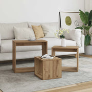 Tavolini Impilabili 3 pz Rovere Artigianale Legno Multistrato 856675
