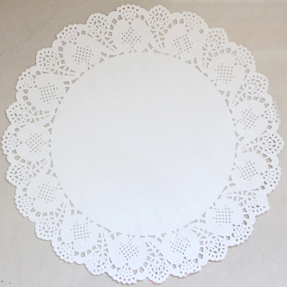 Trade Shop - 12 Pz Centrino In Carta 32 Cm Sotto Torta Bianco Pizzo Nozze Festa Matrimonio -