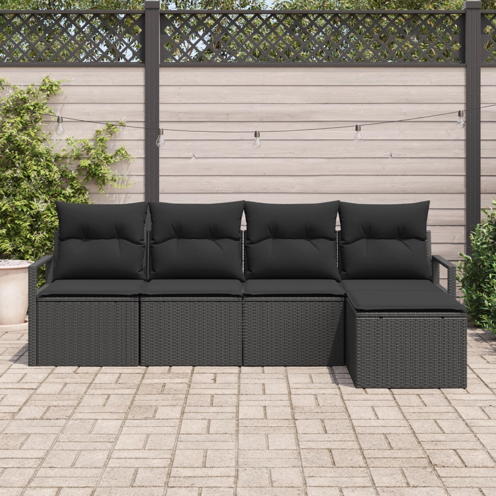 Set di Divani da Giardino 5 Pezzi con Cuscini Nero Rattan Sintetico