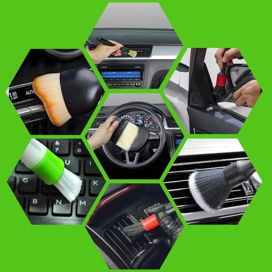 Set di 11 spazzole morbide per pulizia interna dell'auto. Adatte per pulire vani di ventilazione, cruscotto, pelle, cerchi e griglie dell'aria condizionata.