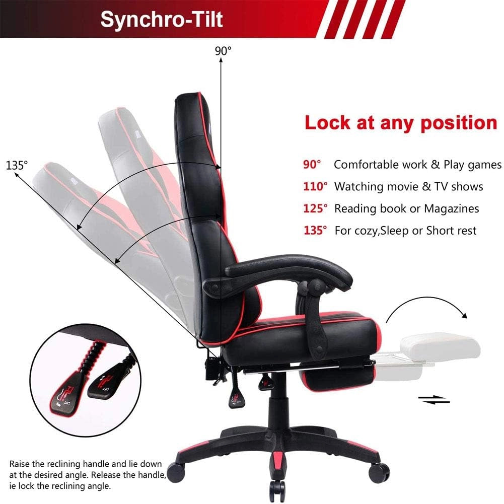 Sedie Gaming, Sedia Portacomputer da Ufficio con Supporto Lombare e Braccioli Imbottiti, Regolabile in Altezza, Ergonomica, Inclinabile 90-135 ° (Nero e Verde)