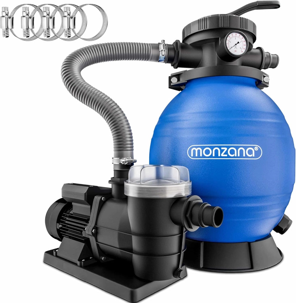® Pompa Filtro Piscina a 7 Vie 9.600 L/h Serbatoio 25 L Pompaggio a Sabbia Prefiltro