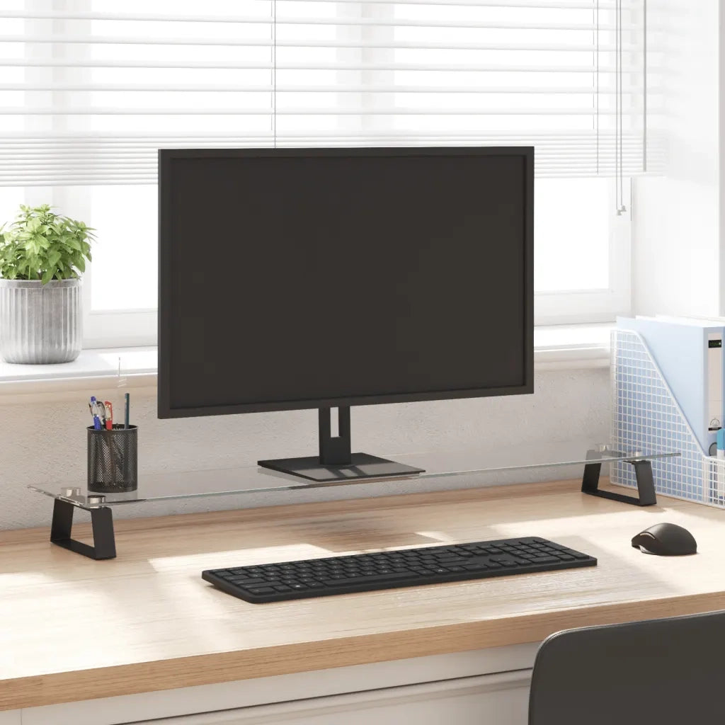 Supporto per Monitor Nero 100x20x8cm Vetro Temperato e Metallo 374226