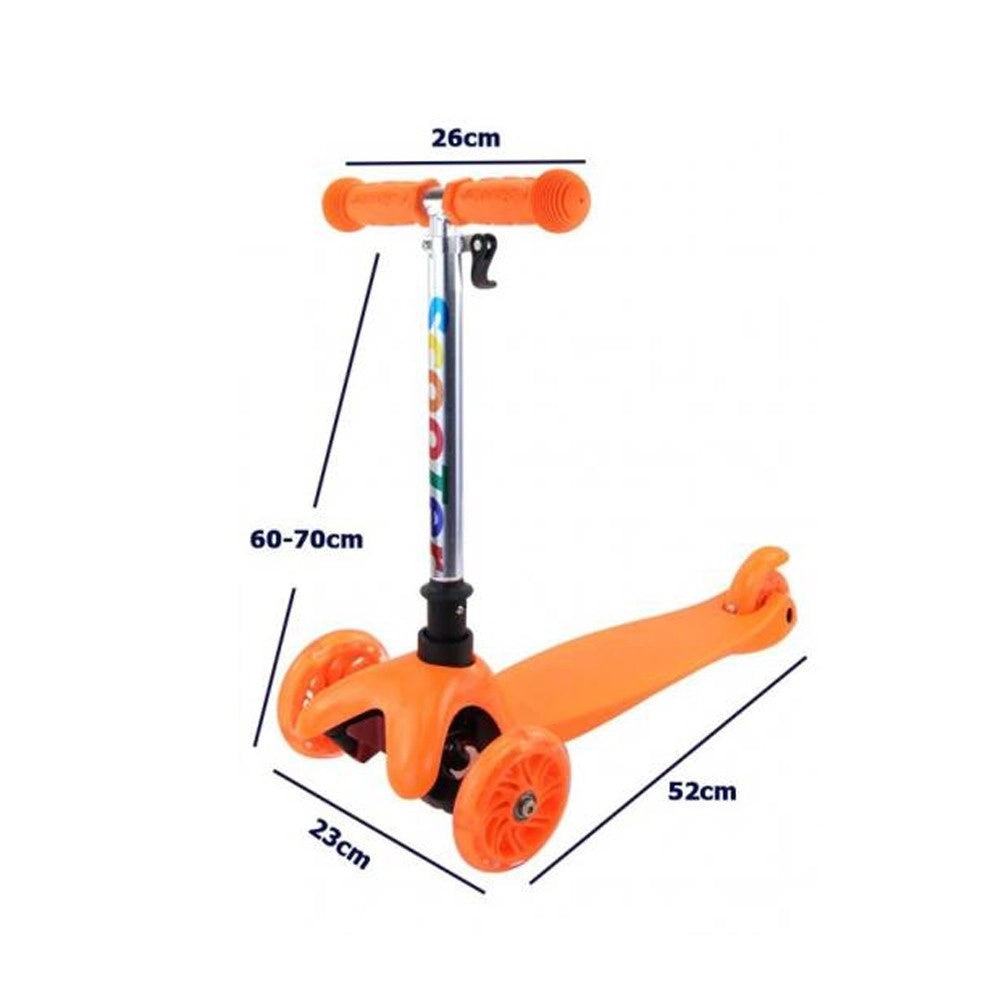 Trade Shop - Monopattino 3 Ruote Per Bambino/bambina Altezza Regolabile Con Luci Led E Freno - Arancione