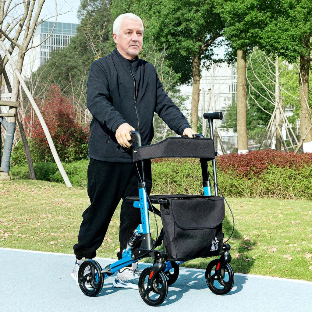 Andatore per Anziani Pieghevole con Sedile e 4 Ruote ¨C zephmum ¨C Altezza Regolabile, Freni a Mano, Blu e Nero
