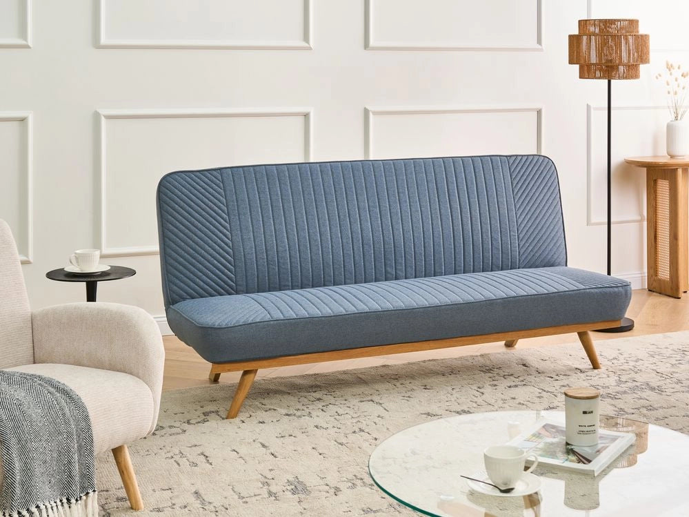 Divano letto Blu Rivestimento in tessuto Gambe in metallo 2 posti Seduta con schienale imbottito Design moderno Senza braccioli