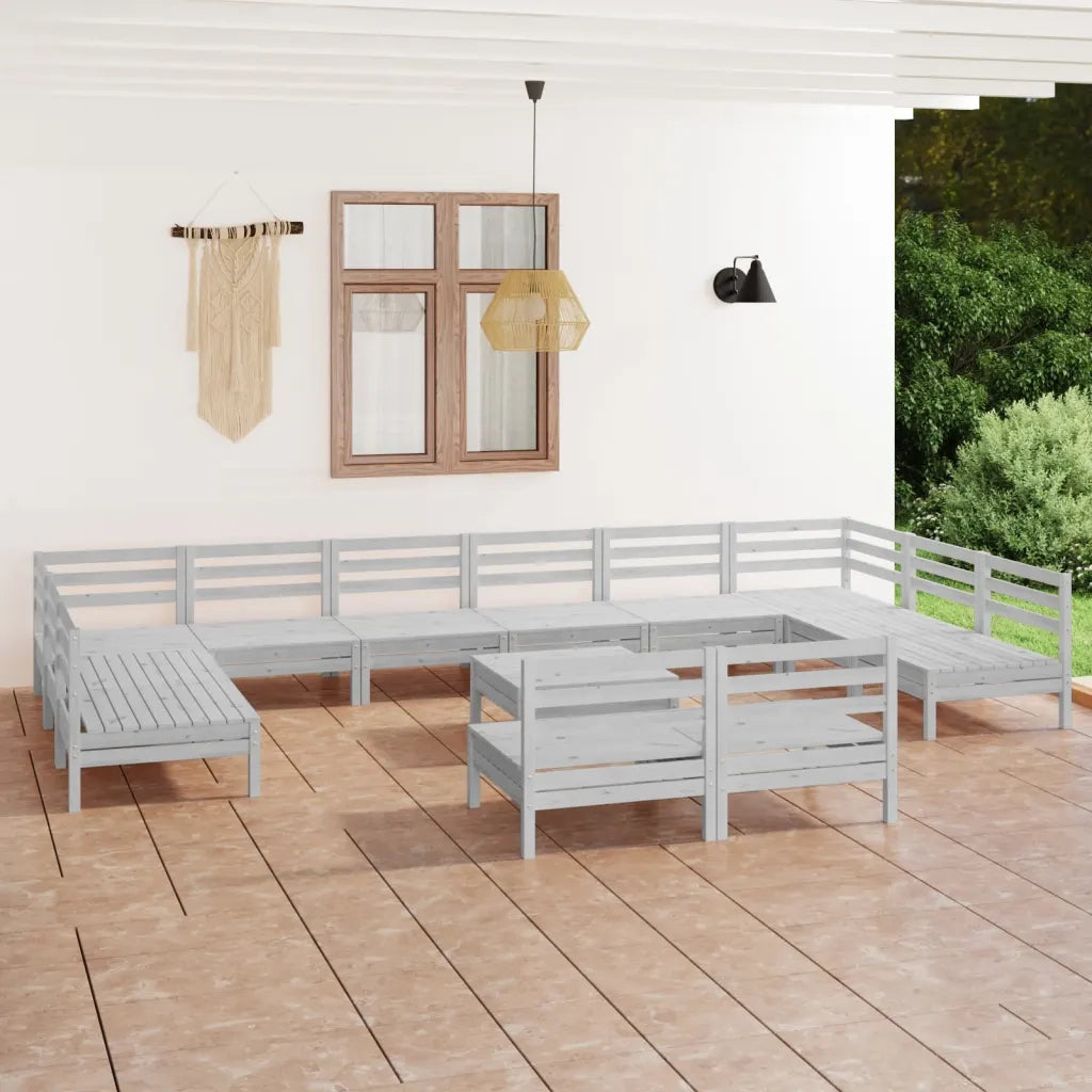 Set Divani da Giardino 13 pz Bianco in Legno Massello di Pino cod mxl 36840