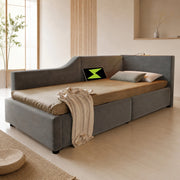 Daybed imbottito 90x200 cm in velluto grigio con vano contenitore, luce e USB-C