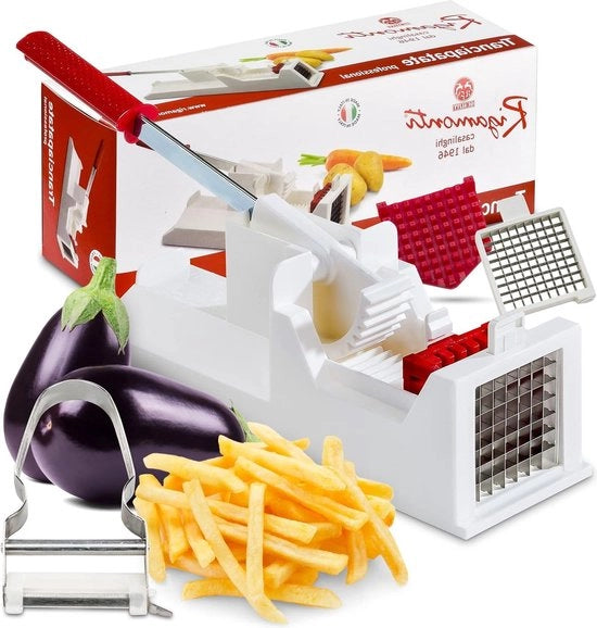 Snidorelle per Patate e Cipolle - Con 2 Coltelli 7 x 7 mm e 9 x 9 mm - Inclusa Spazzola per Patate Gratuita