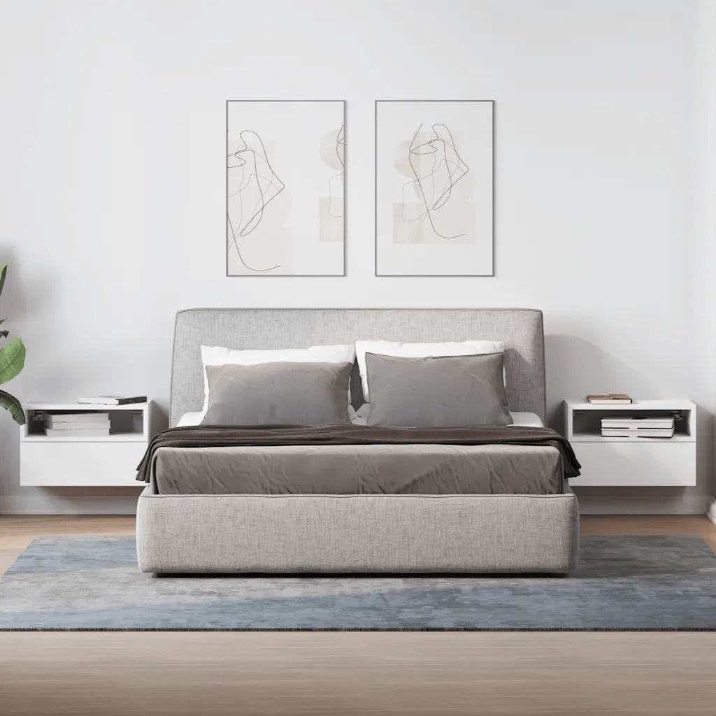 Set di 2 Comodini | Armadio da Notte | Mobiletto da notte a Muro Bianchi 45x26x28,5 cm