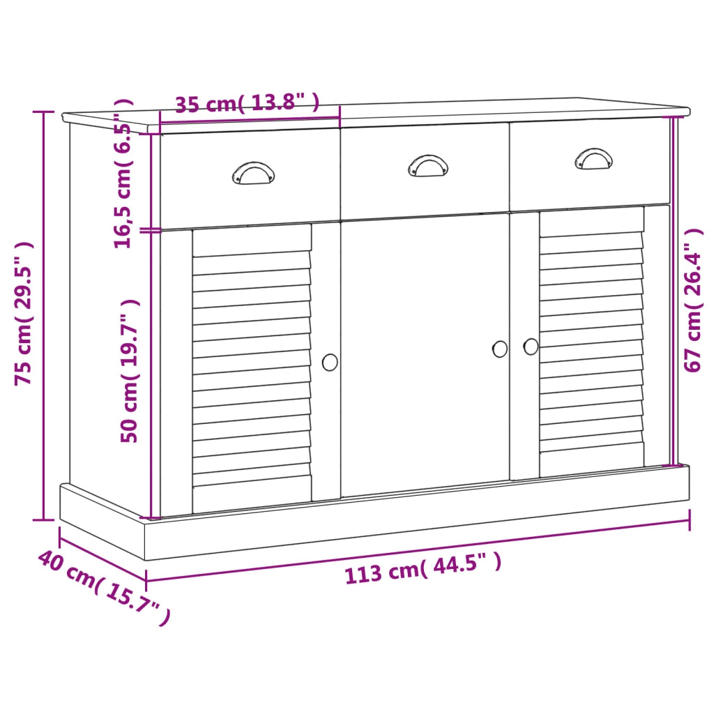 vidaXL Credenza con Cassetti VIGO 113x40x75 cm Legno Massello di Pino