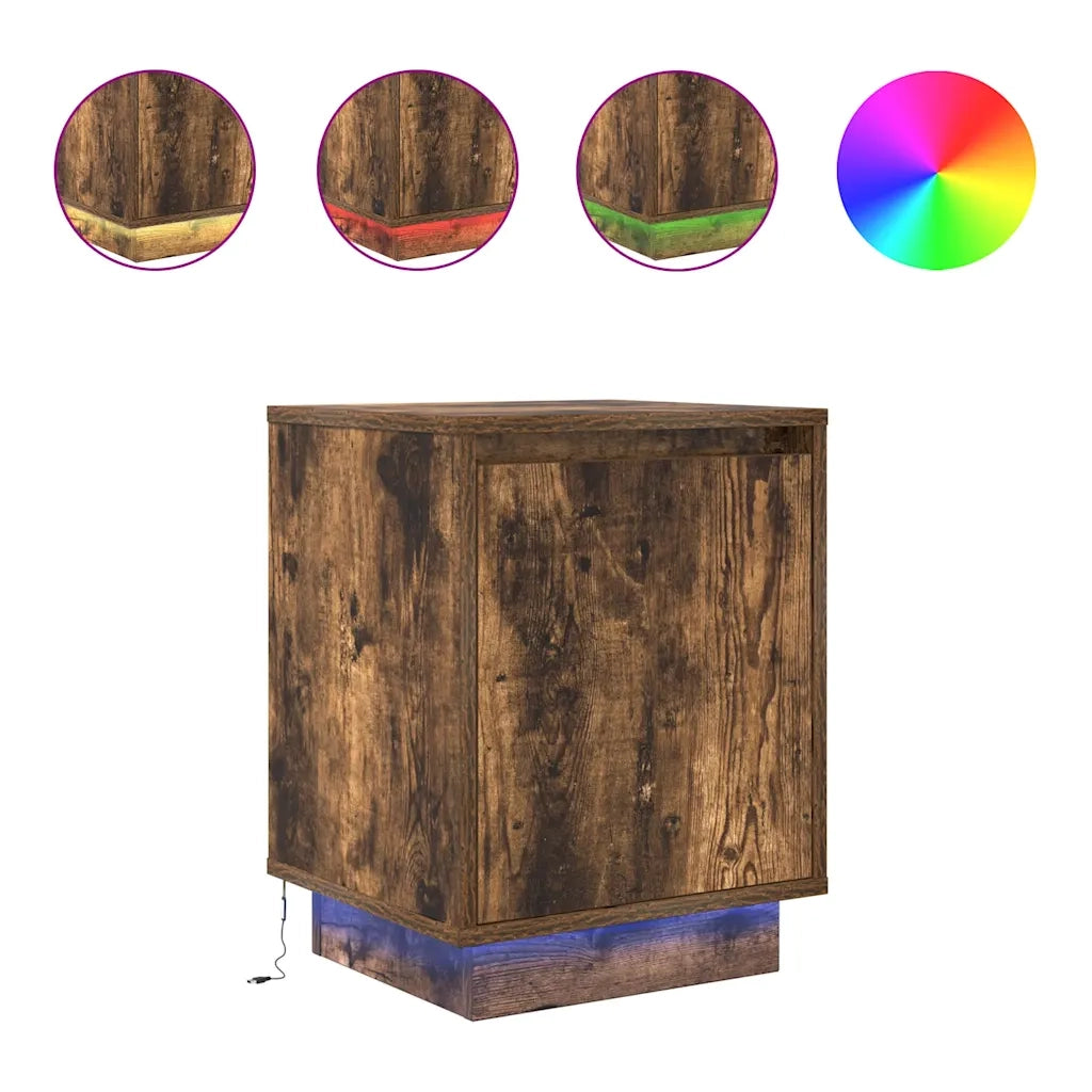 Comodino con Luci LED-Tavolino da notte Rovere Fumo 38x34x50 cm 833740