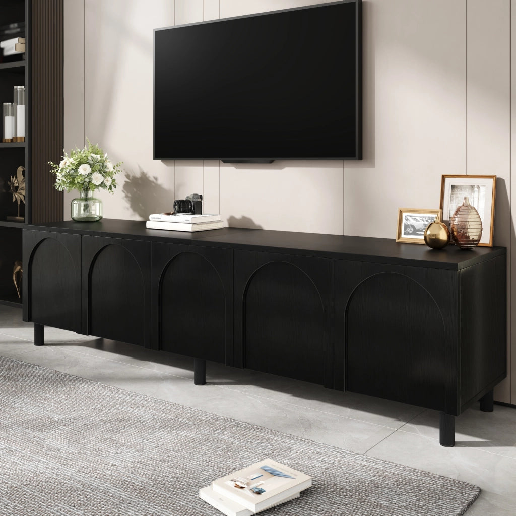Mobile TV Basso ¨C MINIMAL ¨C Bianco, 5 Ante, Truciolato e MDF, Gambe in Metallo
