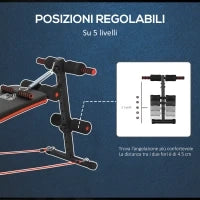 Panca per Addominali Pieghevole e Regolabile con Vogatore e 2 Corde, in Acciaio 51x137x50-66 cm, Nera e Rossa