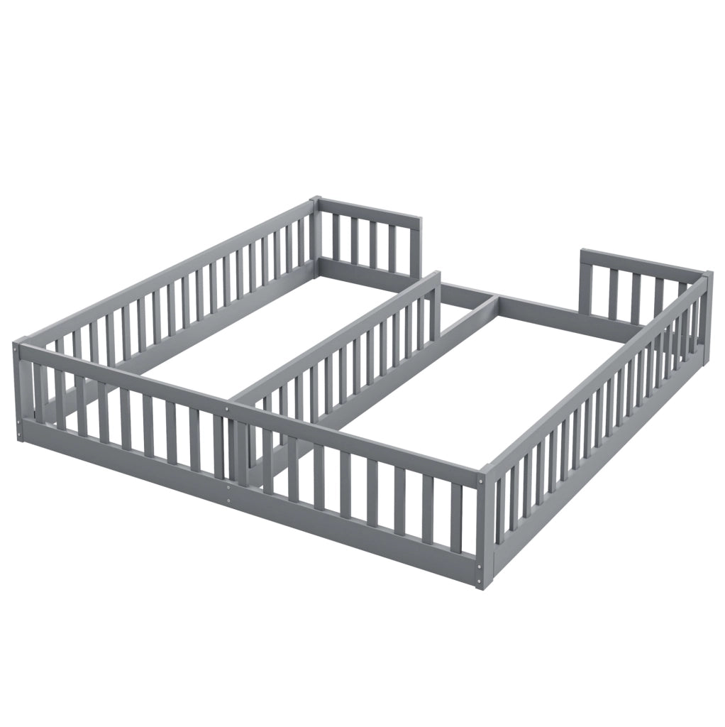 Letto basso per bambini a 2 letti 90x200 cm con sponde; pino e MDF; grigio