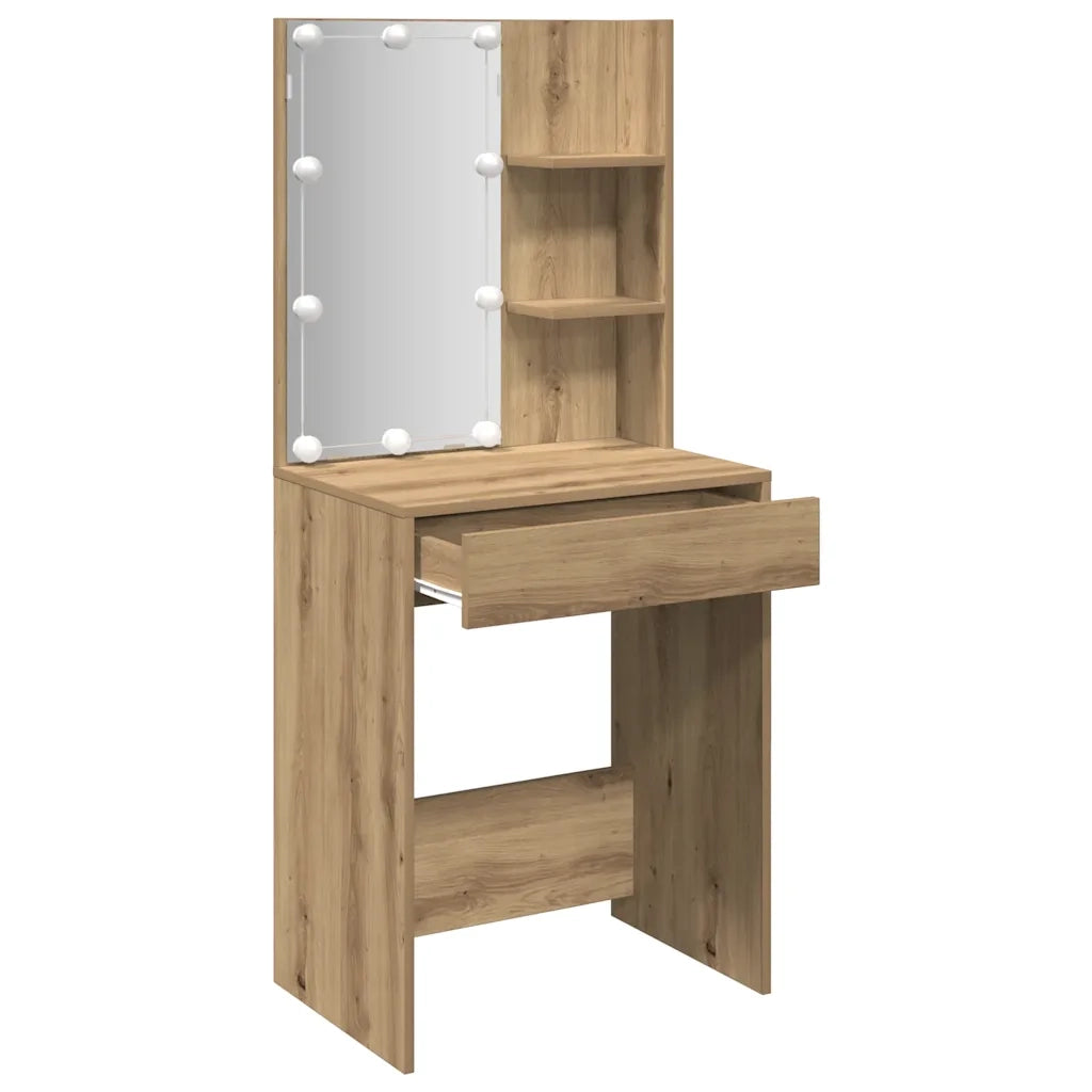 Toeletta | Tavolo da Trucco con LED Rovere Artigianale 60x40x140 cm