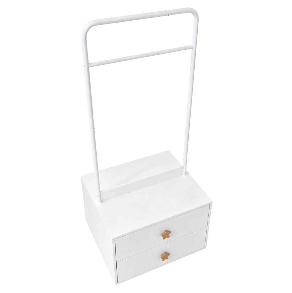 Appendiabiti per bambini con 2 cassetti e barra appendiabiti; 70 x 55 x 168 cm; bianco