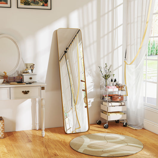 Specchio a Figura Intera Autoportante 40x6x160 cm con Telaio in Metallo Oro