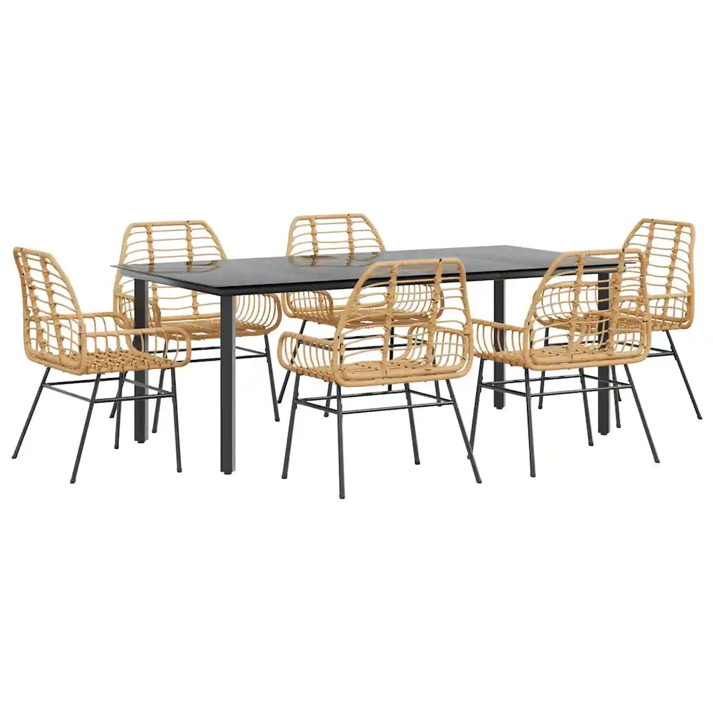 Set Pranzo da Giardino 7pz Marrone Polyrattan Vetro 3334546