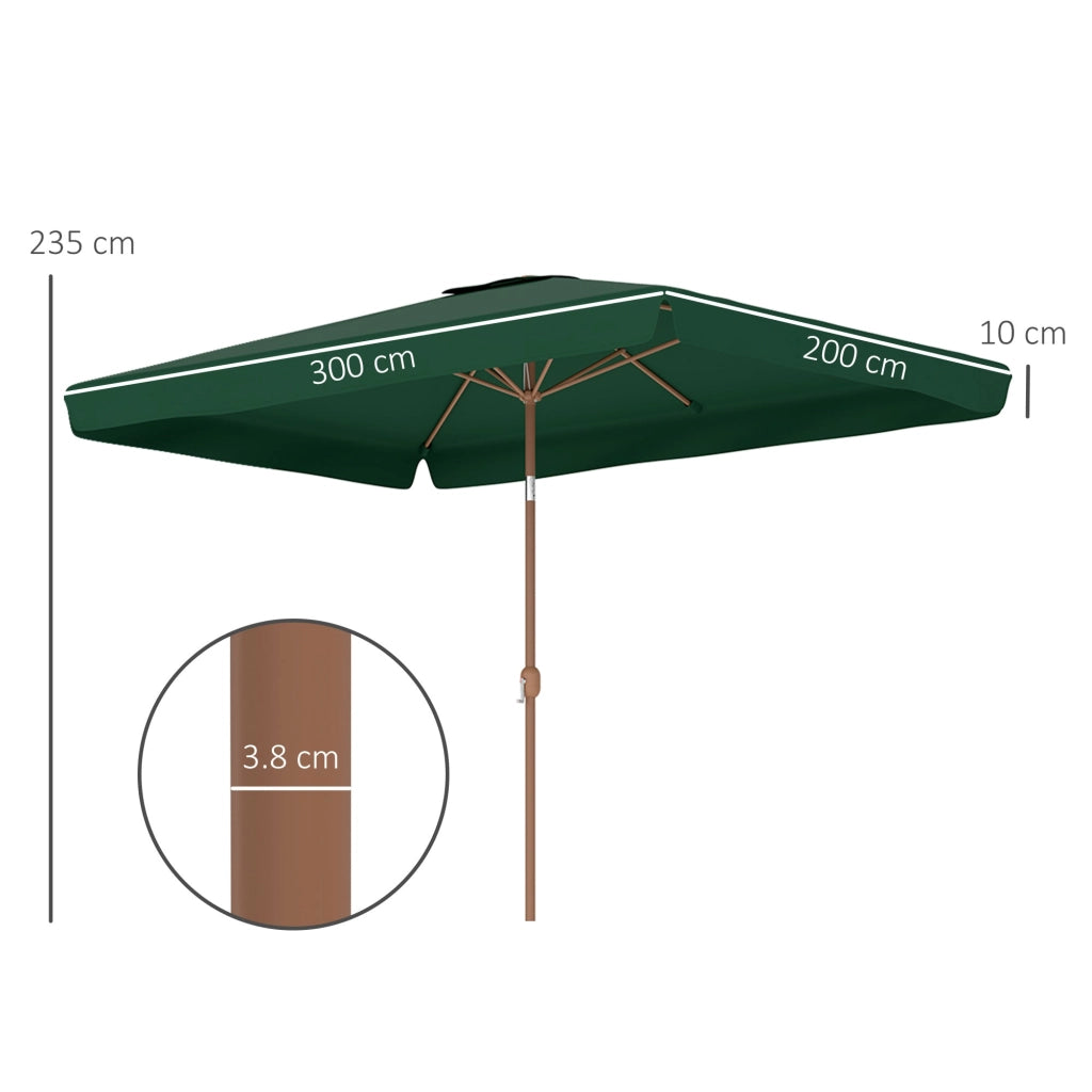 Ombrellone da Giardino 300x200x235H cm Inclinabile e Anti UV 50+ Verde