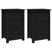 Set di 2 Comodini | Armadio da Notte | Mobiletto da notte Nera 40x35x61,5 cm in Legno Massello di Pino