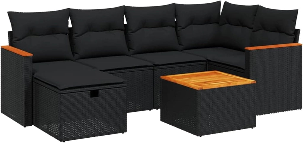 Set da pranzo da giardino 7 pezzi e cuscini in rattan sintetico nero, Set Tavolo e Sedie Giardino, Tavolo e Sedie Terrazza, Mobili da Giardino Esterno, Set di Mobili Da Giardino - 3265304