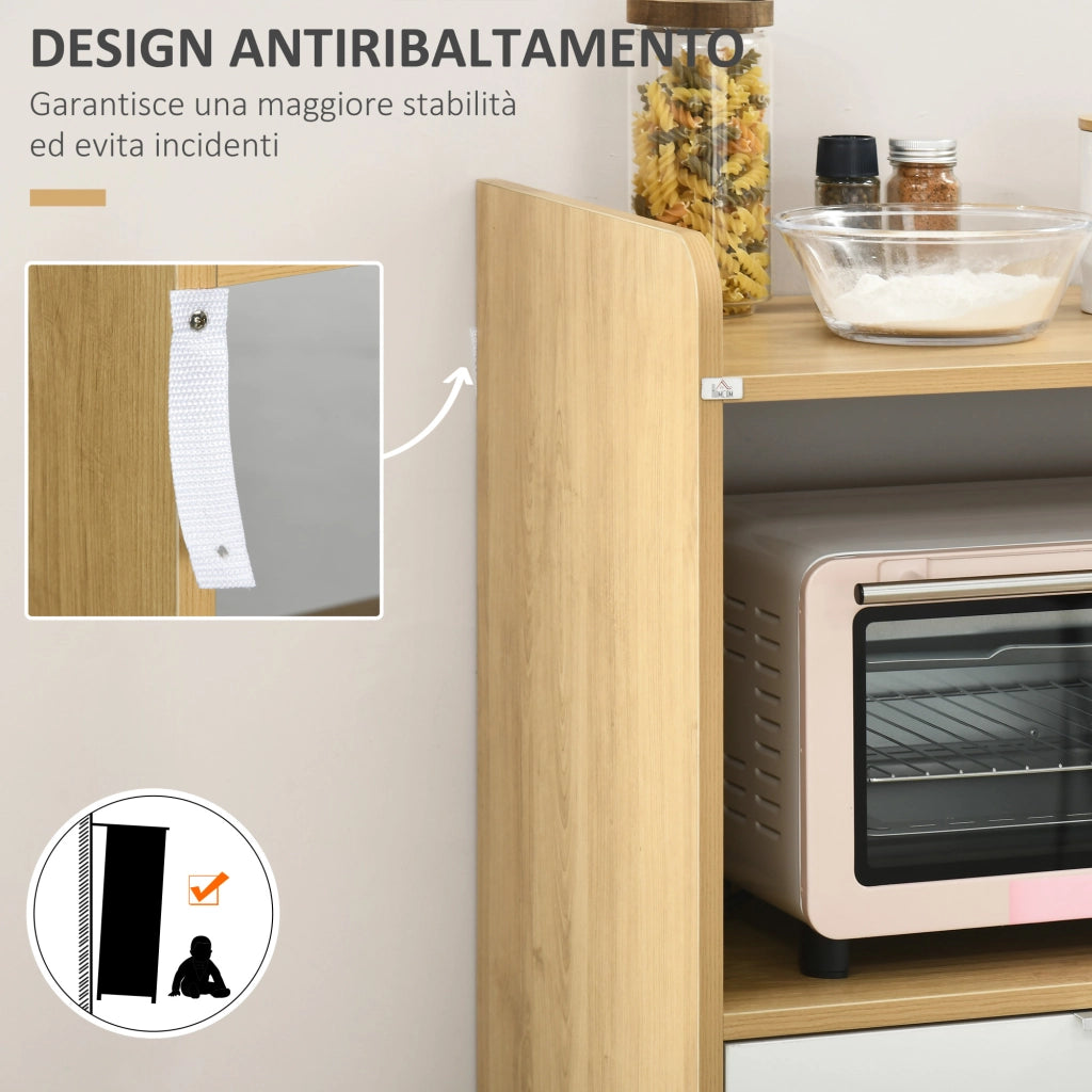 Mobiletto per Microonde con Ripiano, Cassetto e Armadietto ¨C zephmum ¨C Legno Truciolato, 58x40x118 cm