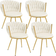 Sedie da Pranzo Girevoli Set di 4, Sedie da Cucina Ergonomiche Imbottite con Gambe in Metallo, Seduta in Velluto per Cucina, Soggiorno, Balcone, Beige, EZS84be-4