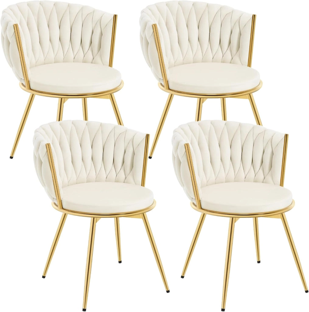 Sedie da Pranzo Girevoli Set di 4, Sedie da Cucina Ergonomiche Imbottite con Gambe in Metallo, Seduta in Velluto per Cucina, Soggiorno, Balcone, Beige, EZS84be-4
