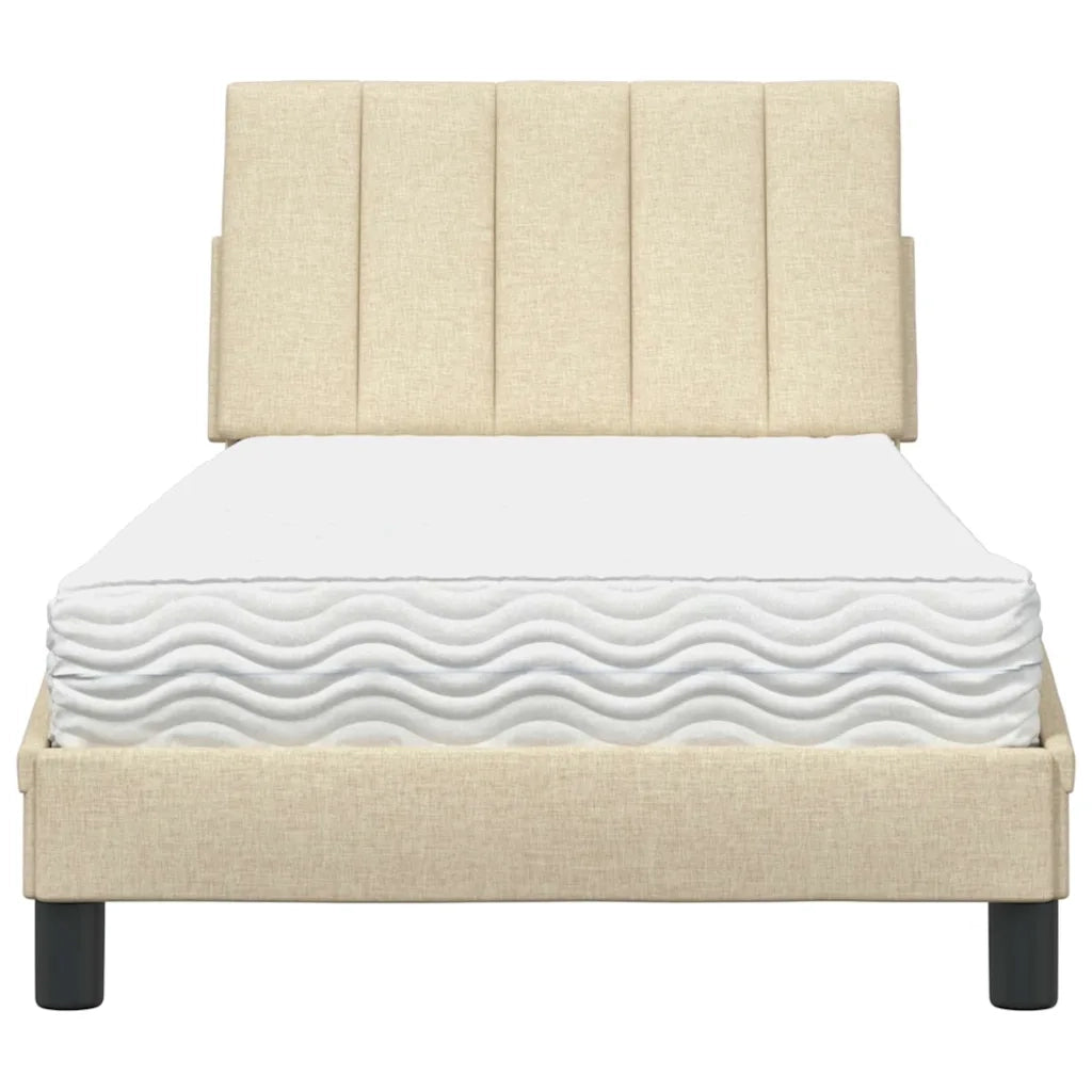 Letto con Materasso-Struttura Letto con Materasso Hanko Crema 90x190 cm in Tessuto