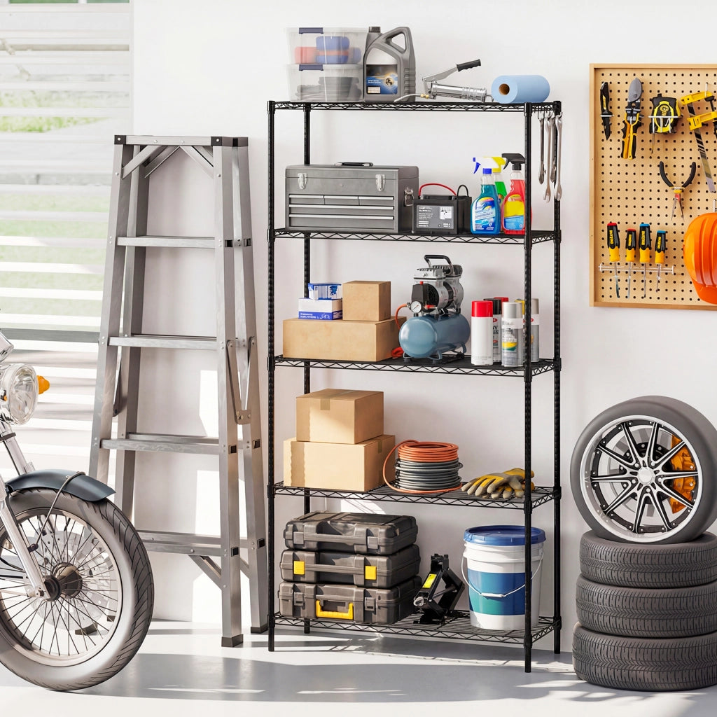 Scaffale metallo 5 ripiani regolabile resistente rete v-Scaffale organizzatore casa cucina garage 565kg 91 x 35 x 182 cm
